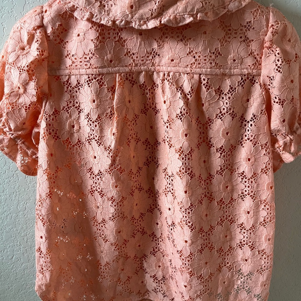Pilcro Keira Lace Blouse by Anthropologie Womens Coral Collar Puff Sleeve Top XS - Picture 12 of 15